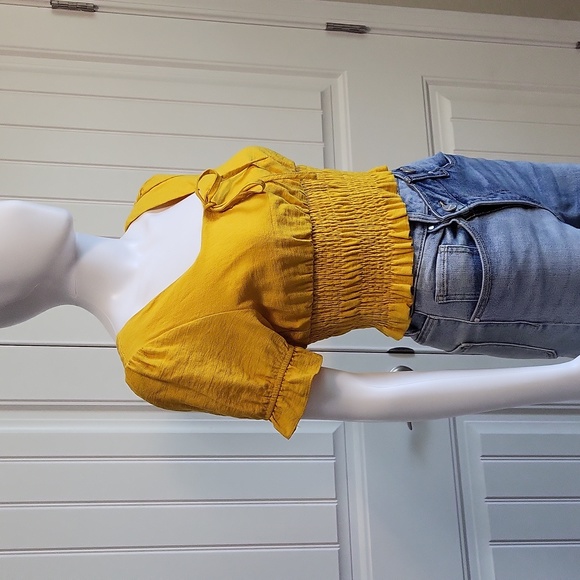 Lost + Wonder Honey Yellow Crop Smock Simple Puff Sleeve Size Small - Picture 4 of 13